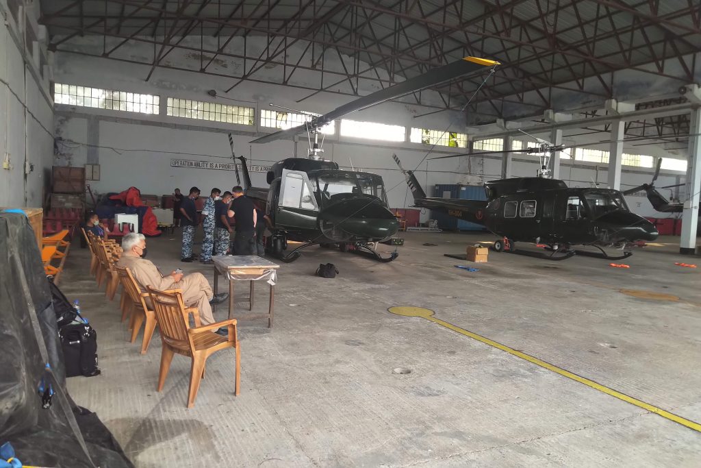 Both Helicopters Sitting in the Bangladesh Air Force Hangar