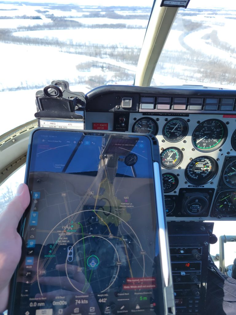 A Bell 206B on a Test Flight with an iPad Displaying ADS-B Traffic in Garmin Pilot