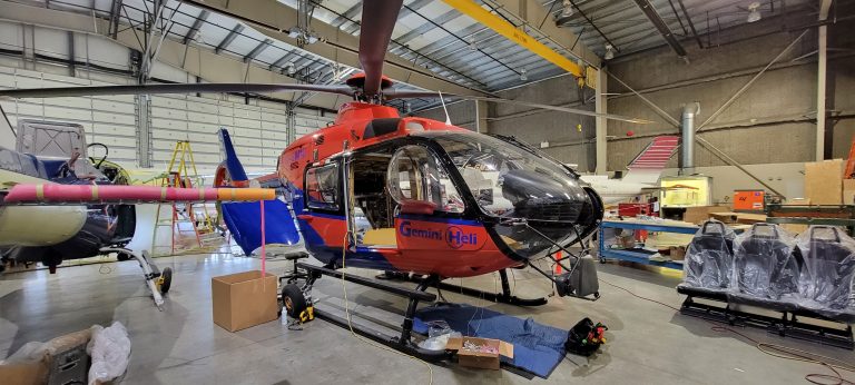 One of the EC135s in Maxcraft’s Hangar During the Second Stage of Modifications